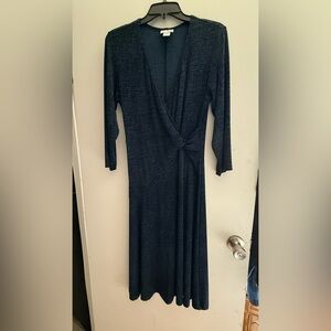 Chico's Navy Textured Twist-Front Long Sleeve Dress